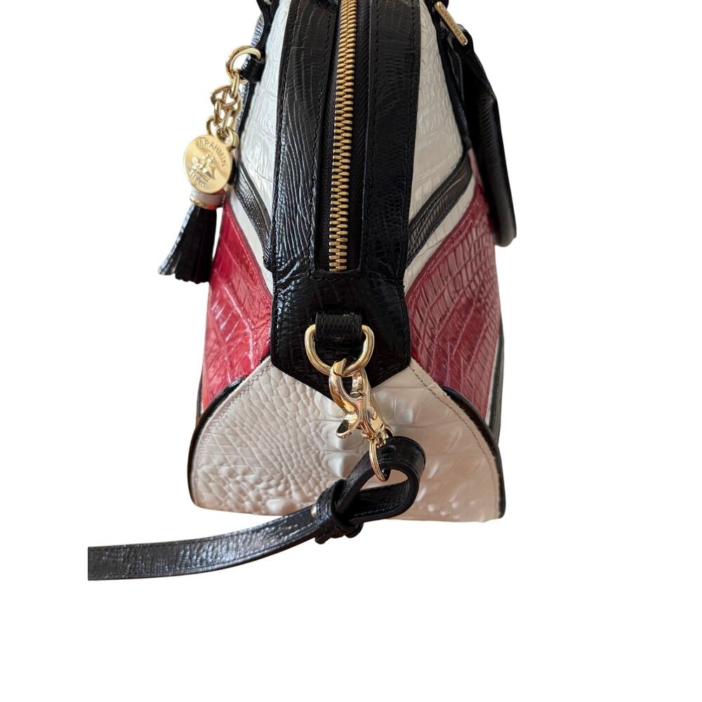 Retired Brahmin Hudson Satchel Magnolia Stripe Melbourne Leather Dome Crossbody - Picture 4 of 10